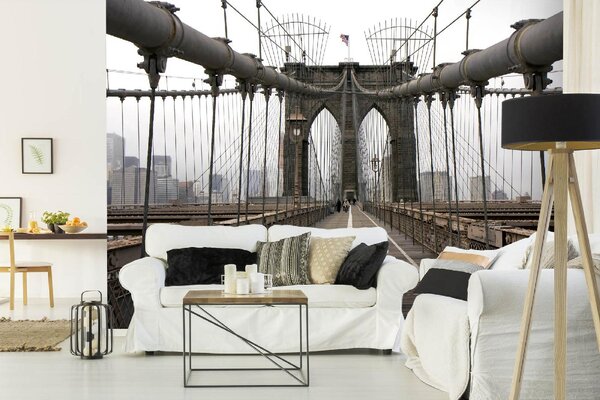 DIMEX | Vliesové fototapety na stenu Pohľad na Brooklynský most MS-5-2997 | 375 x 250 cm | biela, žltá, hnedá, šedá