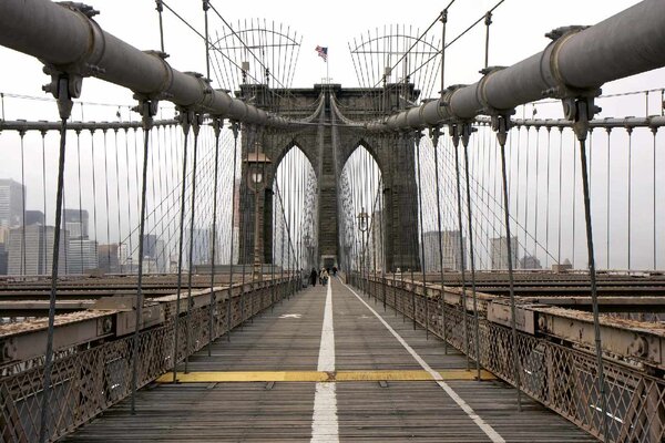 DIMEX | Vliesové fototapety na stenu Pohľad na Brooklynský most MS-5-2997 | 375 x 250 cm | biela, žltá, hnedá, šedá