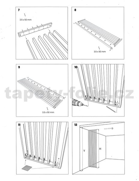 Predeľovacie panely, čierny mat 3D lamely, rozmer 2750 x 580 x 65 mm, IMPOL TRADE