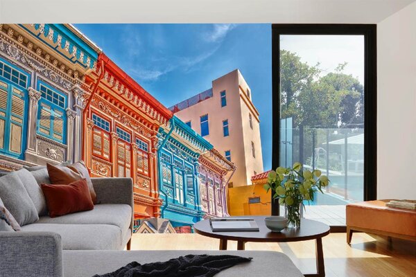 DIMEX | Vliesové fototapety na stenu Peranakanská architektúra MS-5-0771 | 375 x 250 cm | vicefarebná, modrá, červená
