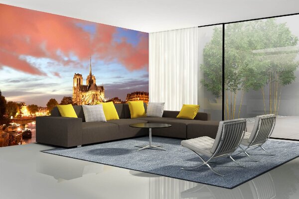 DIMEX | Vliesové fototapety na stenu Parížsky večer MS-5-1043 | 375 x 250 cm | modrá, žltá, oranžová, hnedá