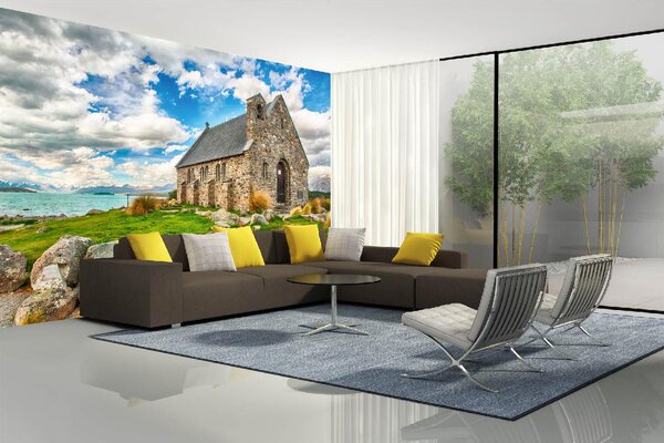 DIMEX | Vliesové fototapety na stenu Starý kostol MS-5-0995 | 375 x 250 cm | zelená, modrá, béžová, hnedá