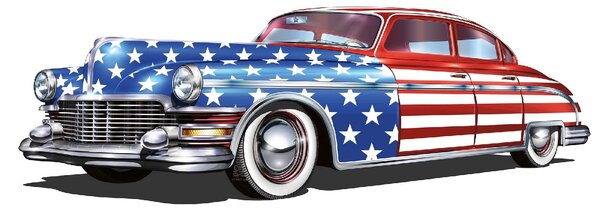 DIMEX | Vliesové fototapety na stenu USA automobil MS-5-2070 | 375 x 250 cm | modrá, červená, biela