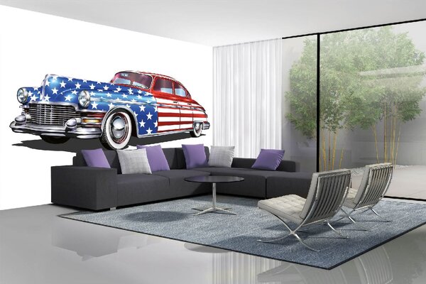 DIMEX | Vliesové fototapety na stenu USA automobil MS-5-2070 | 375 x 250 cm | modrá, červená, biela