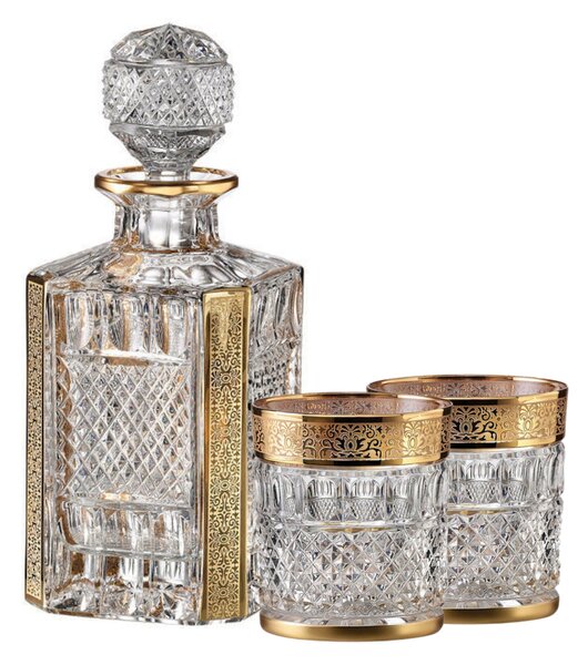 Bohemia Crystal ručne brúsený whisky set Felicie Romantic (1 dekantér + 2 whisky poháre)