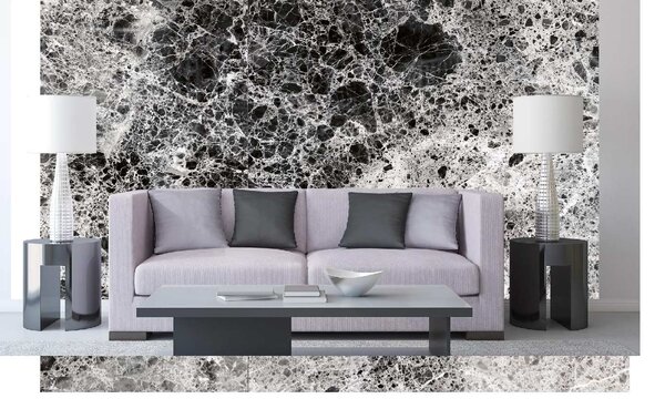 DIMEX | Vliesové fototapety na stenu Šedý leštený mramor MS-5-2488 | 375 x 250 cm | biela, čierna