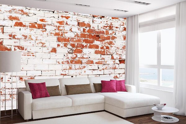 DIMEX | Vliesové fototapety na stenu Omietnutý tehlový múr MS-5-2680 | 375 x 250 cm | červená, biela