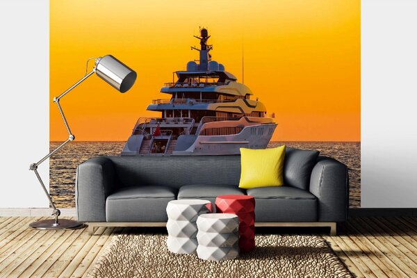 DIMEX | Vliesové fototapety na stenu Jachta na mori MS-5-2760 | 375 x 250 cm | biela, žltá, oranžová