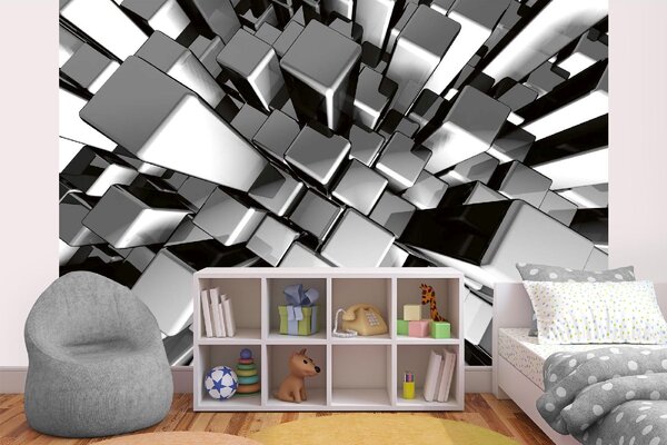DIMEX | Vliesové fototapety na stenu Dynamický kovový blok MS-5-2600 | 375 x 250 cm | biela, čierna, šedá
