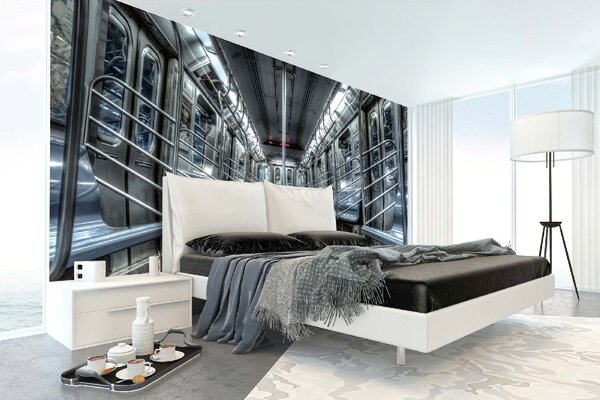 DIMEX | Vliesové fototapety na stenu Prázdny vagón metra MS-5-2807 | 375 x 250 cm | čierna, metalická