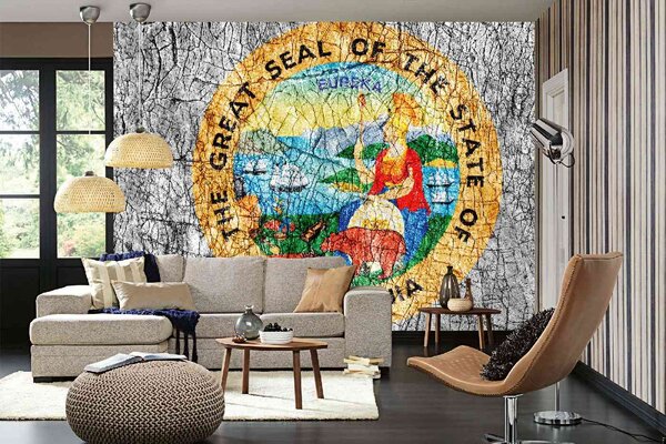 DIMEX | Vliesové fototapety na stenu Pečať Kalifornia MS-5-3014 | 375 x 250 cm | modrá, biela, čierna, žltá