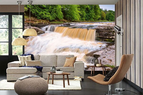 DIMEX | Vliesové fototapety na stenu Aysgarth Falls, Yorkshire MS-5-3159 | 375 x 250 cm | zelená, biela, šedá
