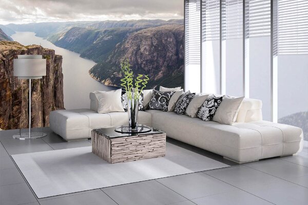 DIMEX | Vliesové fototapety na stenu Lysefjorden, Nórsko MS-5-3110 | 375 x 250 cm | zelená, modrá, šedá