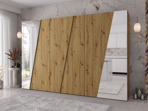Mirjan24 Skriňa so zrkadlom Grelipt 2L 300 cm, Farby: dub artisan / dub artisan + čierna 5903211532320