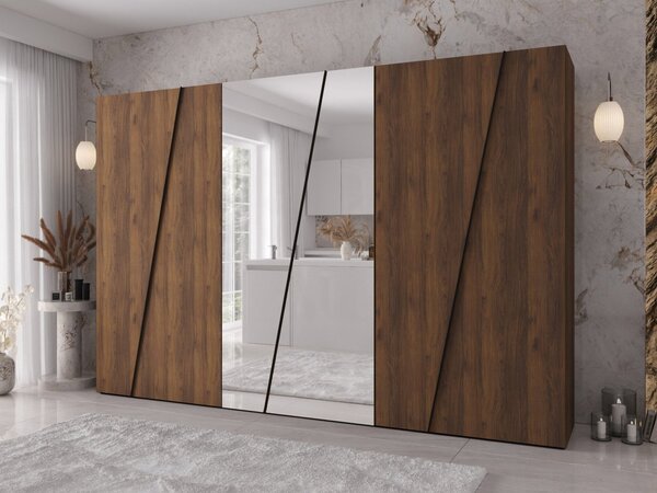 Mirjan24 Skriňa so zrkadlom Grelipt 2L 300 cm, Farby: dub artisan / dub artisan + čierna 5903211532320