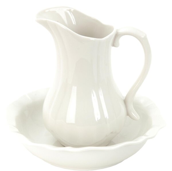 Biely kúpeľňový set džbán a misa - Ø 24 * 5 / Ø 13 * 21 cm