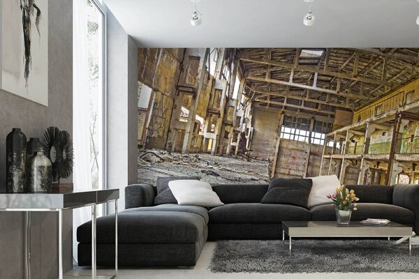 DIMEX | Vliesové fototapety na stenu Továreň zvnútra MS-5-0852 | 375 x 250 cm | biela, béžová, žltá, šedá