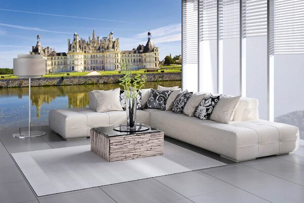 DIMEX | Vliesové fototapety na stenu Zámok Chambord IV. MS-5-1092 | 375 x 250 cm | zelená, modrá, biela, béžová