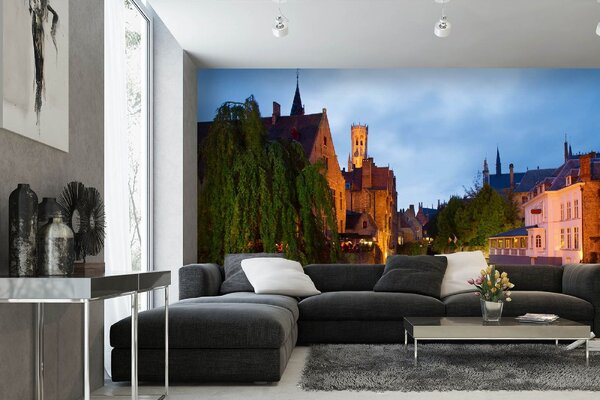 DIMEX | Vliesové fototapety na stenu Brugge, Belgicko MS-5-1012 | 375 x 250 cm | zelená, modrá, béžová, hnedá