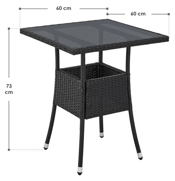 Ratanový štvorcový stôl Yoro 60 cm - čierny