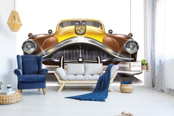 DIMEX | Vliesové fototapety na stenu Maska retro automobilu III. MS-5-2199 | 375 x 250 cm | biela, žltá, hnedá