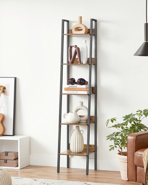 NÁSTENNÁ KNIŽNICA, hnedá, čierna, uhlíková oceľ, 33.8/170/30 cm Boxxx - Regály, Online Only