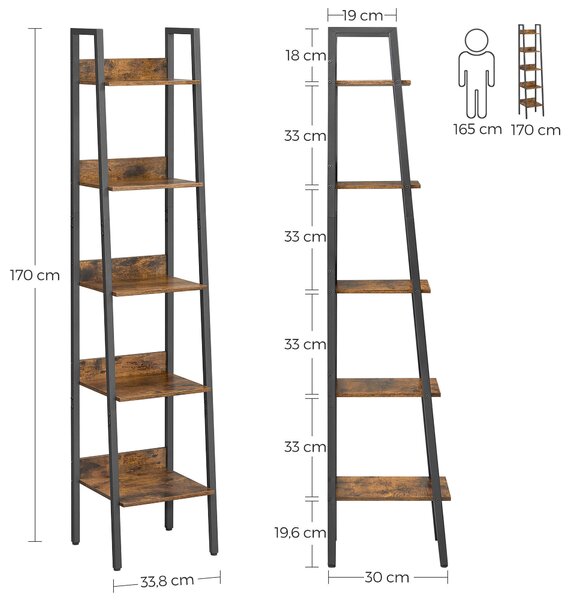 NÁSTENNÁ KNIŽNICA, hnedá, čierna, uhlíková oceľ, 33.8/170/30 cm Boxxx - Regály, Online Only