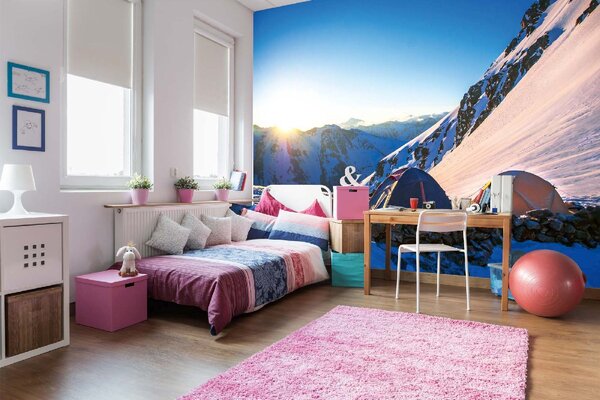 DIMEX | Vliesové fototapety na stenu Kempovanie Mount Everest MS-5-1573 | 375 x 250 cm | modrá, biela, čierna