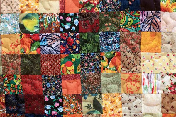 DIMEX | Vliesové fototapety na stenu Kvetinový patchwork MS-5-2505 | 375 x 250 cm | zelená, modrá, červená, žltá, oranžová