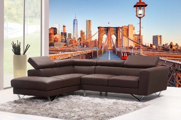 DIMEX | Vliesové fototapety na stenu Brooklyn Brigde s Manhattanom MS-5-2968 | 375 x 250 cm | modrá, červená, hnedá, šedá