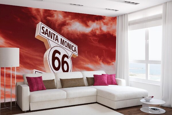 DIMEX | Vliesové fototapety na stenu Route 66 v Santa Monike MS-5-2856 | 375 x 250 cm | červená, biela, čierna