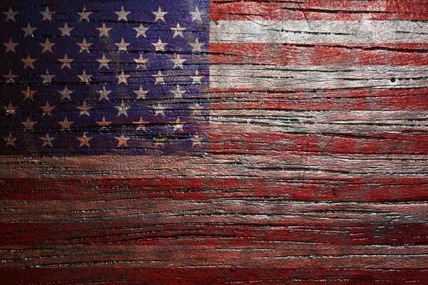 DIMEX | Vliesové fototapety na stenu Vlajka USA na dreve MS-5-3016 | 375 x 250 cm | modrá, červená, biela