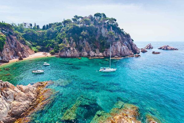 DIMEX | Vliesové fototapety na stenu Costa Brava MS-5-3144 | 375 x 250 cm | zelená, modrá, šedá