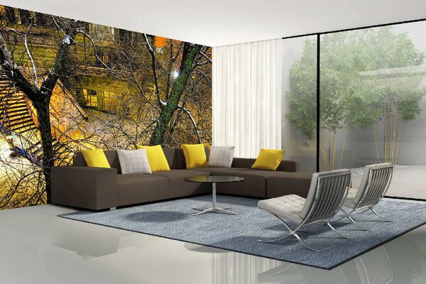 DIMEX | Vliesové fototapety na stenu Nočné mesto MS-5-0630 | 375 x 250 cm | zelená, žltá, oranžová