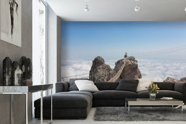 DIMEX | Vliesové fototapety na stenu Lanový most MS-5-0662 | 375 x 250 cm | modrá, biela, šedá