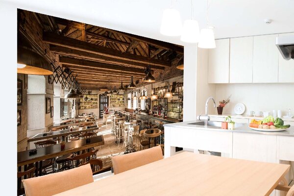 DIMEX | Vliesové fototapety na stenu Pizzeria v retro štýle MS-5-0886 | 375 x 250 cm | béžová, čierna, hnedá