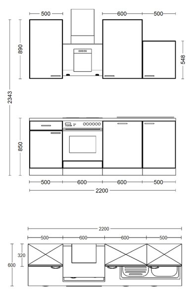 KUCHYNSKÝ BLOK 220 cm FlexWell - Online Only kuchyne, Online Only