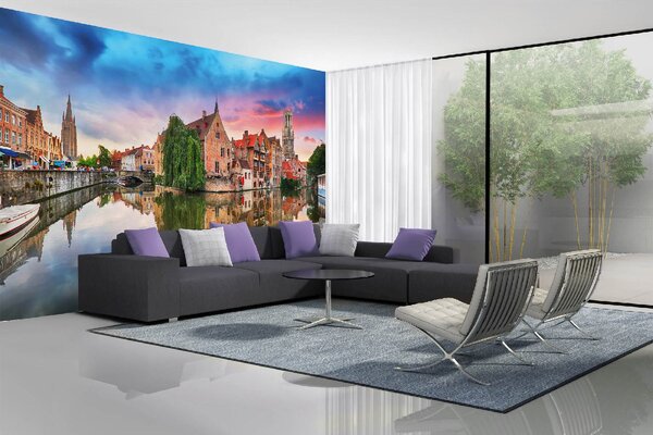 DIMEX | Vliesové fototapety na stenu Bruges, Belgicko MS-5-1014 | 375 x 250 cm | zelená, modrá, oranžová, hnedá, šedá