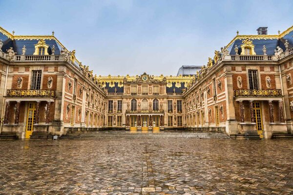 DIMEX | Vliesové fototapety na stenu Zámok Versailles II. MS-5-1109 | 375 x 250 cm | modrá, žltá, hnedá, šedá