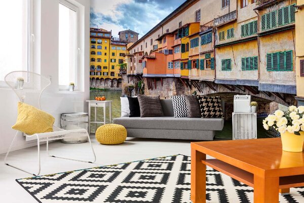DIMEX | Vliesové fototapety na stenu Ponte Vecchio, Florencia MS-5-1189 | 375 x 250 cm | zelená, vicefarebná, béžová, žltá, oranžová