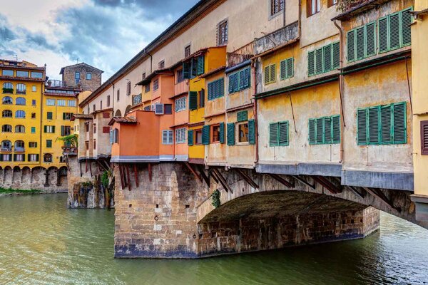 DIMEX | Vliesové fototapety na stenu Ponte Vecchio, Florencia MS-5-1189 | 375 x 250 cm | zelená, vicefarebná, béžová, žltá, oranžová