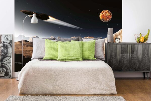 DIMEX | Vliesové fototapety na stenu Futuristická kozmická loď MS-5-2296 | 375 x 250 cm | čierna, žltá, hnedá, šedá