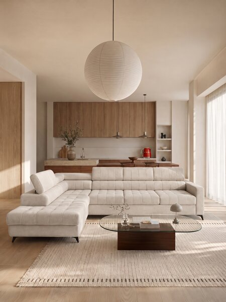 Rohová sedačka Nardo Maxi s funkciou spania ľavá - béžový plyš Pretty 03