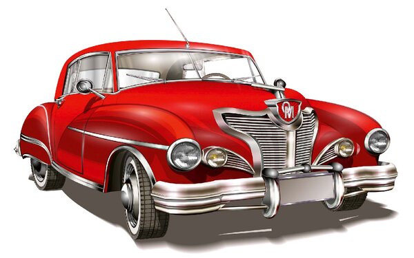 DIMEX | Vliesové fototapety na stenu Červený retro automobil II. MS-5-2200 | 375 x 250 cm | červená, metalická, šedá