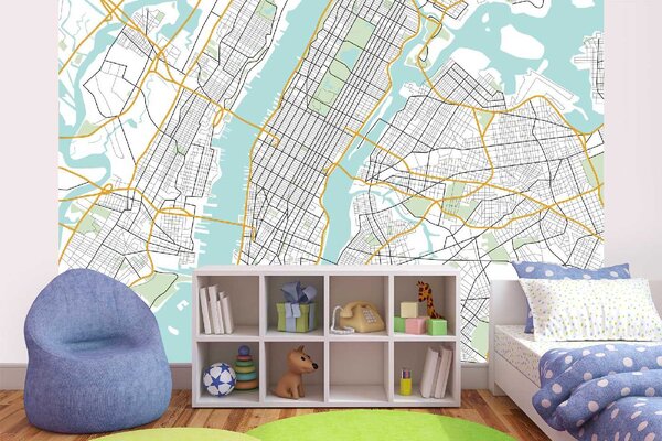 DIMEX | Vliesové fototapety na stenu Mapa New Yorku MS-5-1526 | 375 x 250 cm | modrá, biela, čierna, žltá
