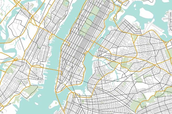 DIMEX | Vliesové fototapety na stenu Mapa New Yorku MS-5-1526 | 375 x 250 cm | modrá, biela, čierna, žltá