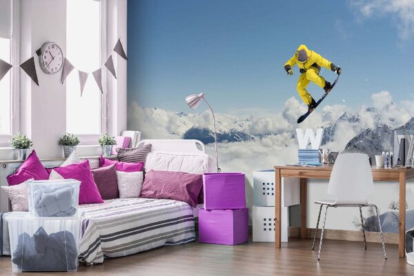 DIMEX | Vliesové fototapety na stenu Skákanie snowboardistov MS-5-1574 | 375 x 250 cm | modrá, biela, čierna, žltá
