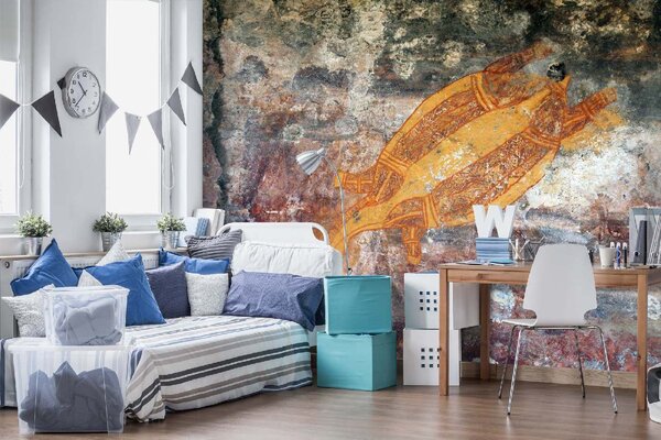 DIMEX | Vliesové fototapety na stenu Staroveká maľba na skale MS-5-1622 | 375 x 250 cm | oranžová, hnedá, šedá