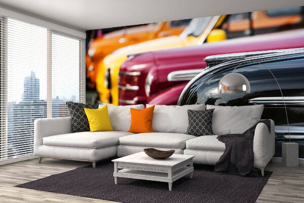 DIMEX | Vliesové fototapety na stenu Luxusné retro autá MS-5-2730 | 375 x 250 cm | červená, čierna, žltá