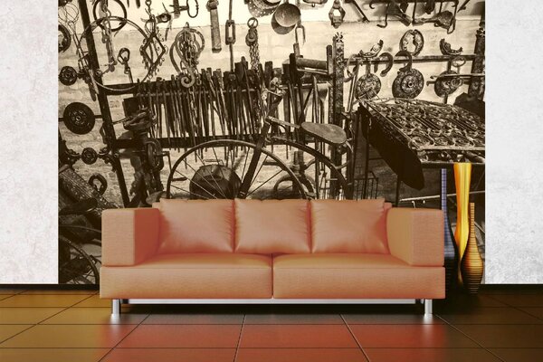 DIMEX | Vliesové fototapety na stenu Staré kolo MS-5-2794 | 375 x 250 cm | biela, čierna